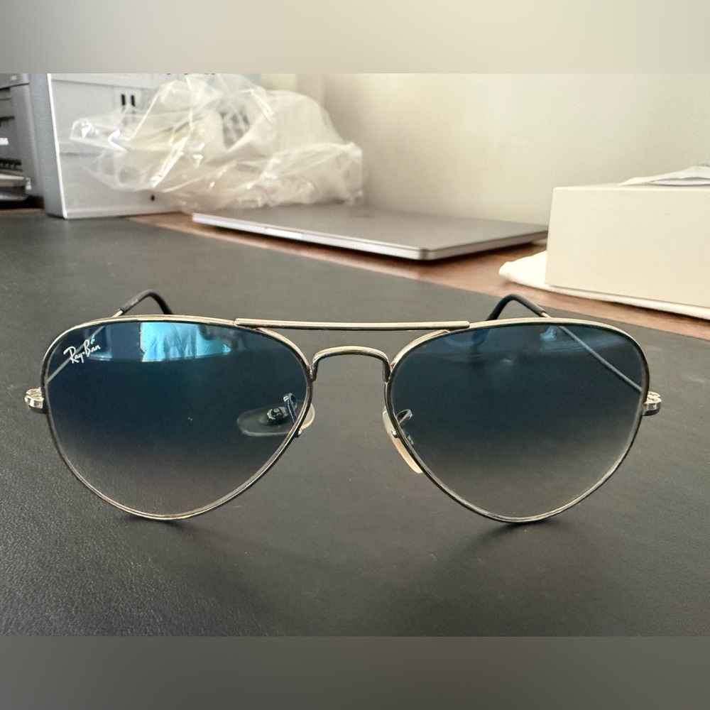 Ray-Ban Silver Frame Blue Lens Sunglasses